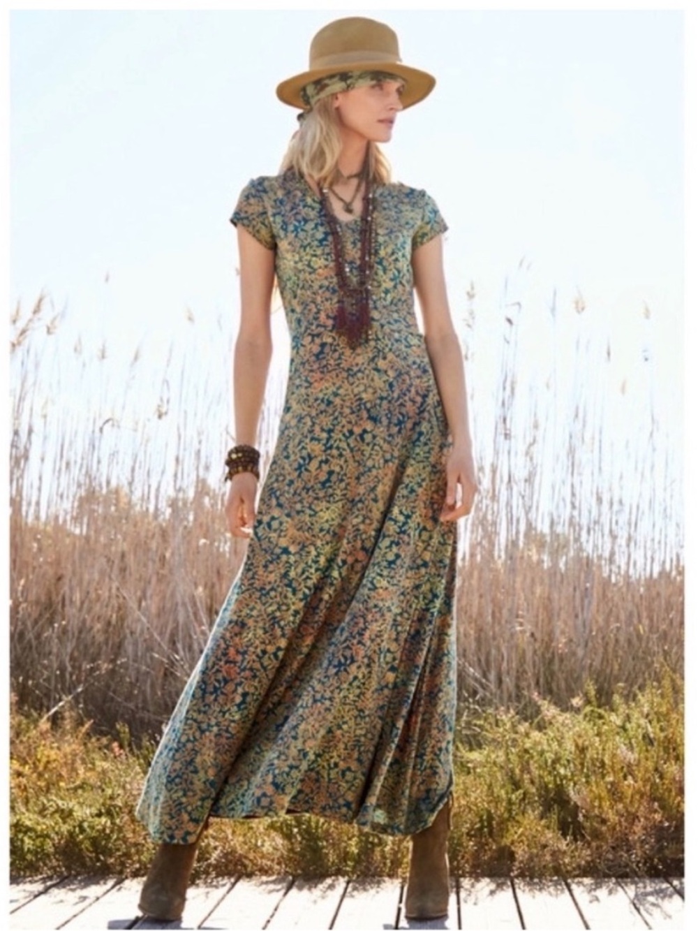 Peruvian Connection Anneliese Batik Floral Maxi Dress Medium